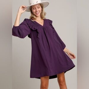 Style U NWT Women’s 1X wine down curvy dress v- neck ballon long sleeves mini